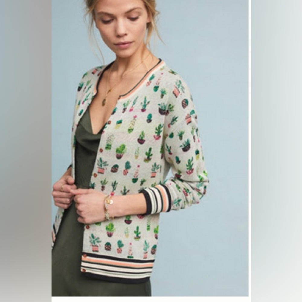 Anthropologie Aldomartins Cactus Print Knit Cardigan